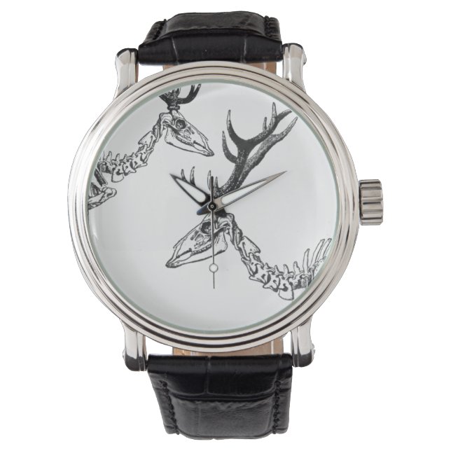 不気味ヴィンテージ骨格トナカイスケッチ 腕時計 (正面)