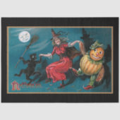 不気味ヴィンテージ魔女踊りと黒猫 薄葉紙 (正面)