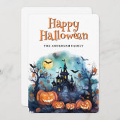 不気味不気味なジャックオランタンこうもりハロウィンカード シーズンカード (正面/裏面)