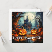 不気味不気味な城ハッピーハローウィン カード (正面/裏面インサイチュ)