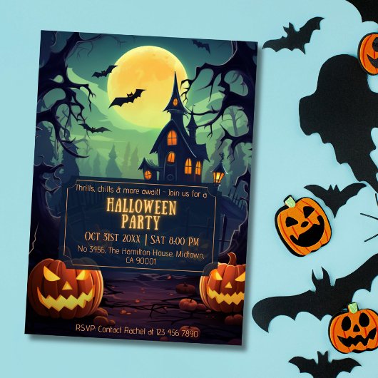 不気味不気味な月に照ら幽霊のよく出るされた夜のハロウィーン 招待状