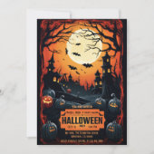 不気味不気味な月に照ら幽霊のよく出るされた暗夜ハロウィーン 招待状 (正面)
