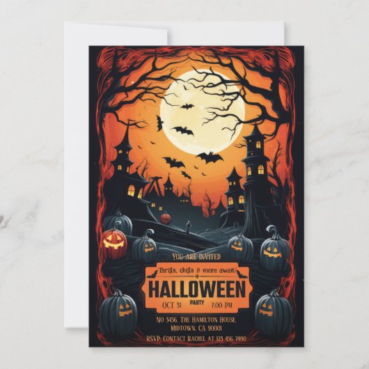 不気味不気味な月に照ら幽霊のよく出るされた暗夜ハロウィーン 招待状 (正面)