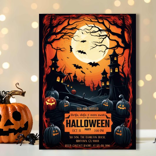 不気味不気味な月に照ら幽霊のよく出るされた暗夜ハロウィーン 招待状
