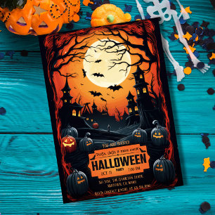 不気味不気味な月に照ら幽霊のよく出るされた暗夜ハロウィーン 招待状