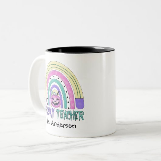 不気味先生ハロウィーン名かわいいレトロ ツートーンマグカップ (正面左)