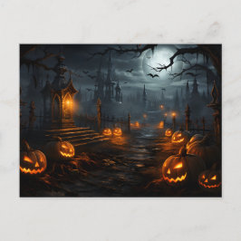 不気味場所,満月,カボチャ,ハロウィーンの夜 ポストカード