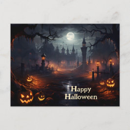 不気味場所,満月,カボチャ,ハロウィーンの夜 ポストカード