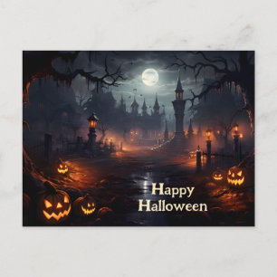 不気味場所,満月,カボチャ,ハロウィーンの夜 ポストカード