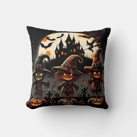 不気味墓地を守るハロウィンのカカシ クッション (正面)