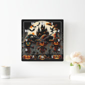 不気味墓地を守るハロウィンのカカシ スクエア壁時計 (ホーム)