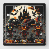不気味墓地を守るハロウィンのカカシ スクエア壁時計 (正面)