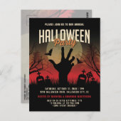 不気味墓地フルムーンハローウィンパーティ招待状 ポストカード (正面/裏面)