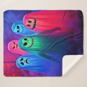 不気味夜のカラフル幽霊デザイン シェルパブランケット (正面(横))