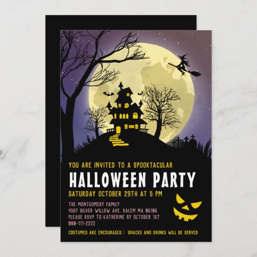 不気味家幽霊のよく出る子供服ハローウィンパーティ 招待状 (正面/裏面)