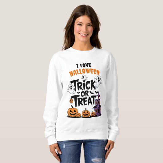 不気味幽霊とカボチャのハロウィンおもしろい スウェットシャツ (正面フル)