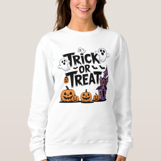 不気味幽霊とカボチャのハロウィンおもしろい スウェットシャツ (正面)