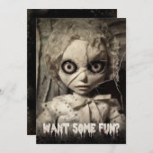 不気味幽霊のよく出るな人形ハローウィンパーティ招待状 招待状 (正面/裏面)