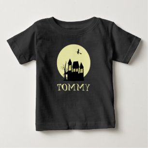 不気味幽霊のよく出るウィッ飛んでいるチ付き家 ベビーTシャツ