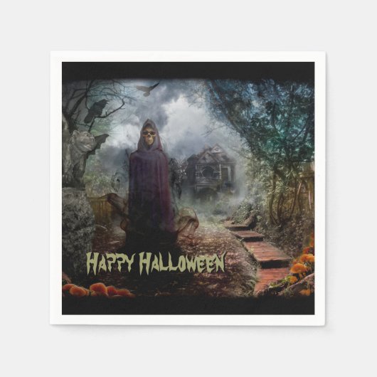 不気味幽霊のよく出るハウスとその幽霊オーナー – Macabre スタンダードカクテルナプキン (正面)