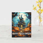 不気味幽霊のよく出るハウスハッピーハローウィン カード (黄色い花)