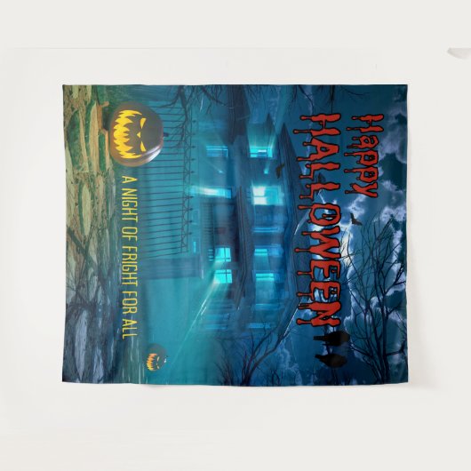 不気味幽霊のよく出るハウスハローウィンパーティ背景 タペストリー (正面(横))