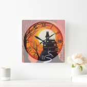 不気味幽霊のよく出るハウスローマ数字 スクエア壁時計 (ホーム)