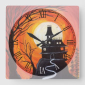 不気味幽霊のよく出るハウスローマ数字 スクエア壁時計 (正面)