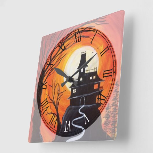 不気味幽霊のよく出るハウスローマ数字 スクエア壁時計 (傾斜)