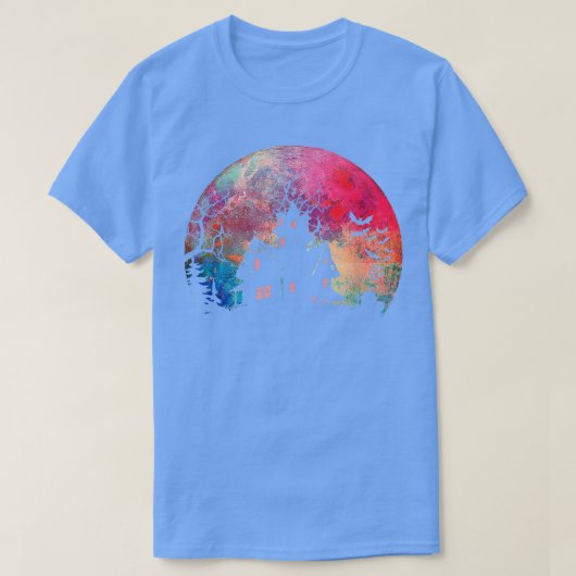 不気味幽霊のよく出るハウス&ウォーター不気味カラーフルムーン Tシャツ (デザイン正面)