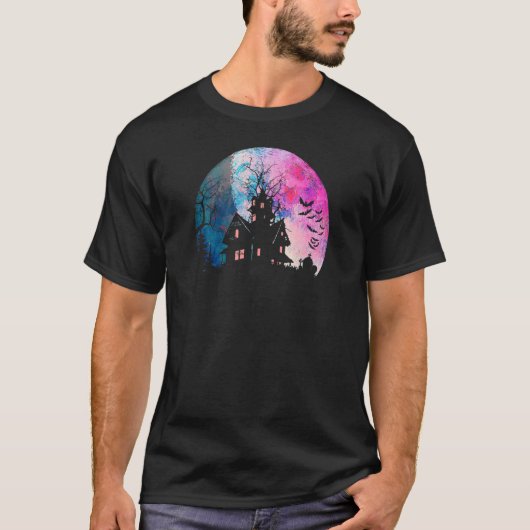 不気味幽霊のよく出るハウス&ウォーター不気味カラーフルムーン Tシャツ (正面)