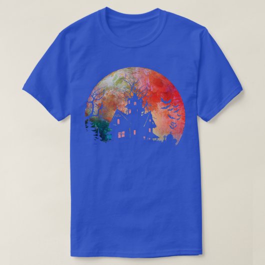 不気味幽霊のよく出るハウス&ウォーター不気味カラーフルムーン Tシャツ (デザイン正面)