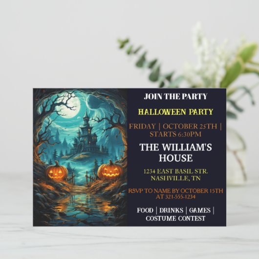 不気味幽霊のよく出るマナーハローウィンパーティ招待状 招待状 (スタンド正面)