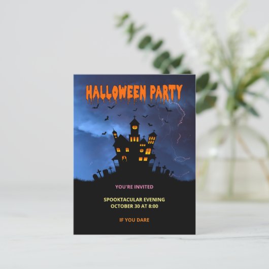 不気味幽霊のよく出る家とこうもり インビテーションポストカード (スタンド正面)