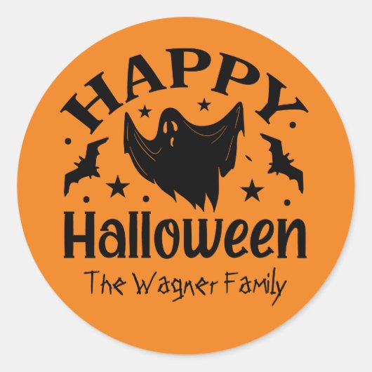 不気味幽霊ハッピーハローウィンの名前の追加 ラウンドシール (正面)
