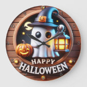 不気味幽霊ハロウィンをテーマにした ラージ壁時計 (正面)