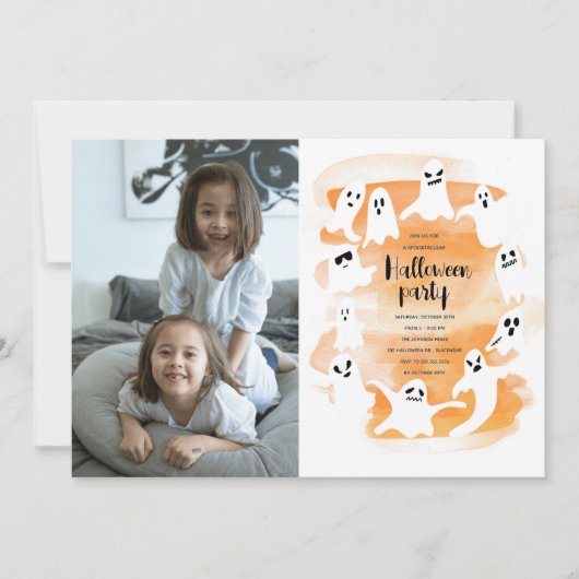 不気味幽霊ハローウィンパーティ水彩写真 シーズンカード (正面)