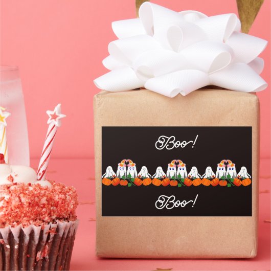 不気味幽霊ファンキーブハロウィーンパンプキンパッチCof 長方形シール (パーティー)