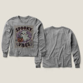 不気味幽霊ホールディングカボチャ長袖Tシャツ (デザイン 正面＆背面)