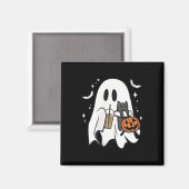不気味幽霊ホールディングブラックキャットハロウィーンアイスコーヒー マグネット (正面/裏面)