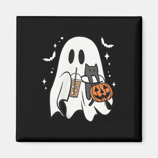 不気味幽霊ホールディングブラックキャットハロウィーンアイスコーヒー マグネット (正面)