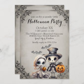 不気味幽霊人形および骨格ハローウィンパーティ 招待状 (正面/裏面)