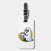 不気味幽霊飲む抹茶ハロウィーン ラゲッジタグ (正面縦)