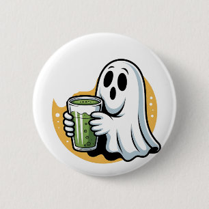 不気味幽霊飲む抹茶ハロウィーン 缶バッジ