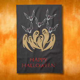 不気味幽霊&こうもりハロウィンカスタム キッチンタオル