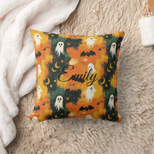 不気味幽霊、こうもり、星付きハロウィーン枕 クッション (ブランケット)