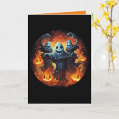 不気味幽霊&ジャック – O – ランタンパンプキンハロウィーン カード (黄色い花)