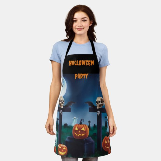 「不気味影：墓地でのハロウィーン」 エプロン (着用した状態)