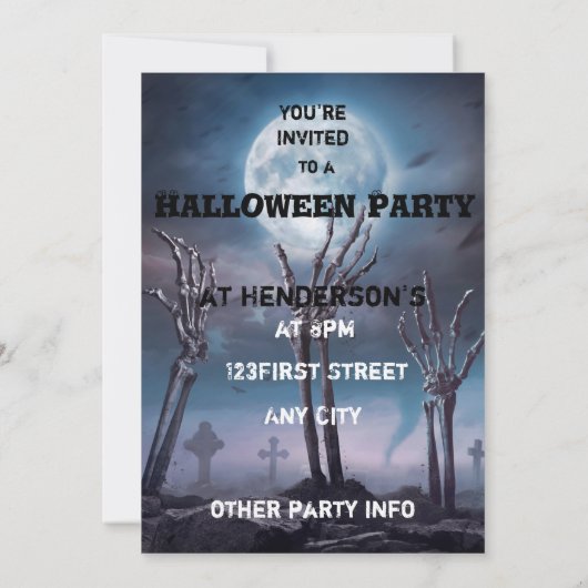 不気味怖いスケルトン完全に死んでいなハローウィンパーティInvit 招待状 (裏面)
