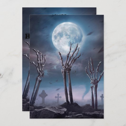 不気味怖いスケルトン完全に死んでいなハローウィンパーティInvit 招待状 (正面/裏面)